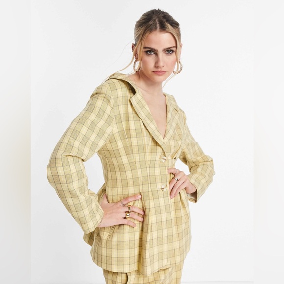 Topshop Yellow Plaid Women’s Blazer | Size 2 - Picture 3 of 11